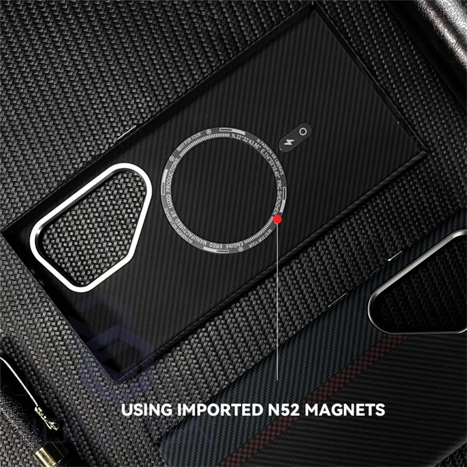 Color: Ivory, Material: Silicon - Carbon Fibre 3D Relief For MagSafe Case For Samsung Galaxy S24 Ultra S23 Plus Wireless Charge Hard PC Shockproof Magnetic Cover