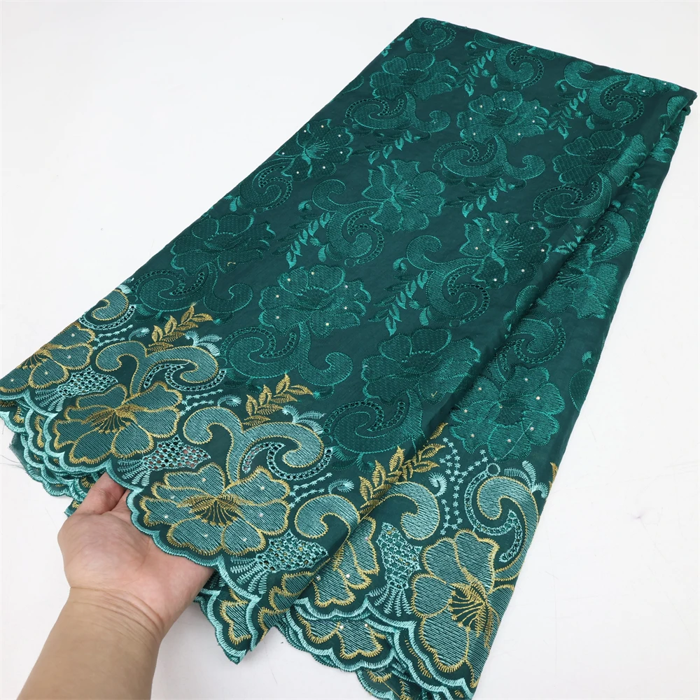 Color: green, Length: 5 yards, Width: 120cm - Latest Dry Cotton African Lace Fabric High Quality 2024 Swiss Voile Lace Fabric with Stones For Nigeria Wedding Sewing Dresses