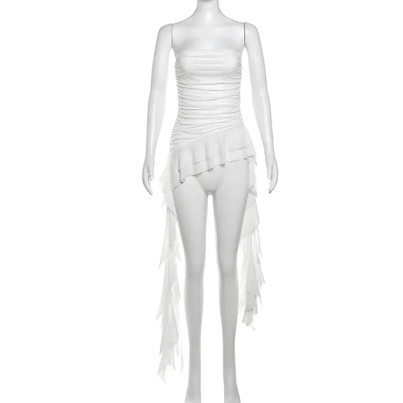 Color: WHITE, Size: S - Nibber 2024 Spring New Solid Color Sweet Gentle Cute All-match High Street Travel Sexy Cool Women Chest Wrap ruched Tassel Vest