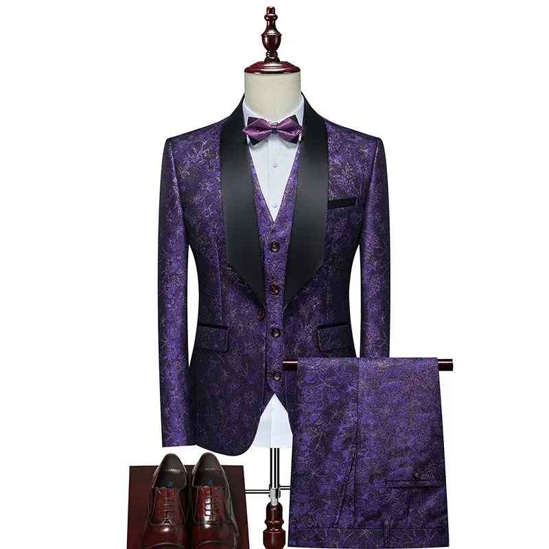 Color: Gold, Size: 4XL - Men's Evening Dress Bridegroom Suit British Wedding Business Casual Fashion Three-piece Set with Vest And Trousers Sizes M-6XL
