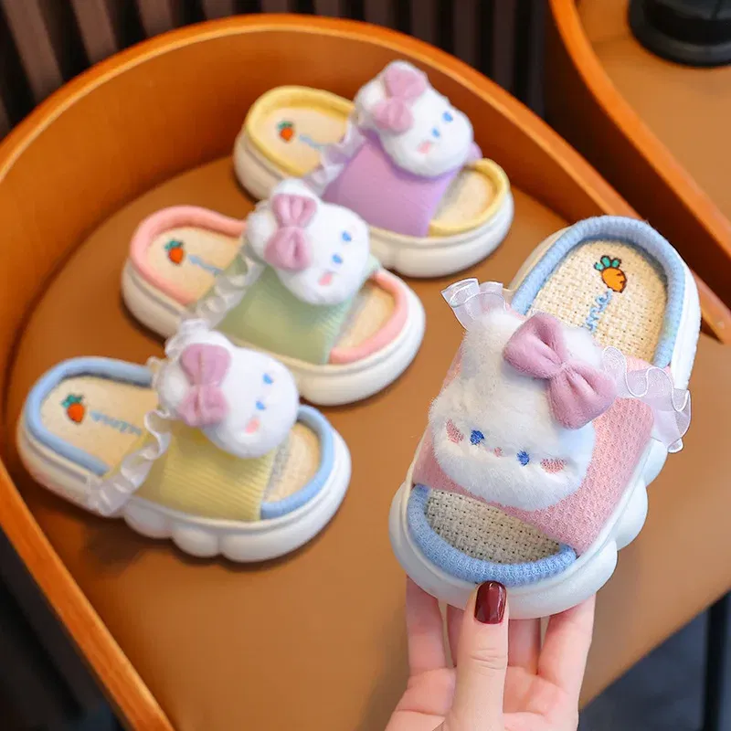 Color: Yellow, Shoe Size: 4 - Women's Slippers Casual Cute Cartoon Open Toe Platform Slippers Girls' Breathable, Lightweight, Non-slip Home Shoes