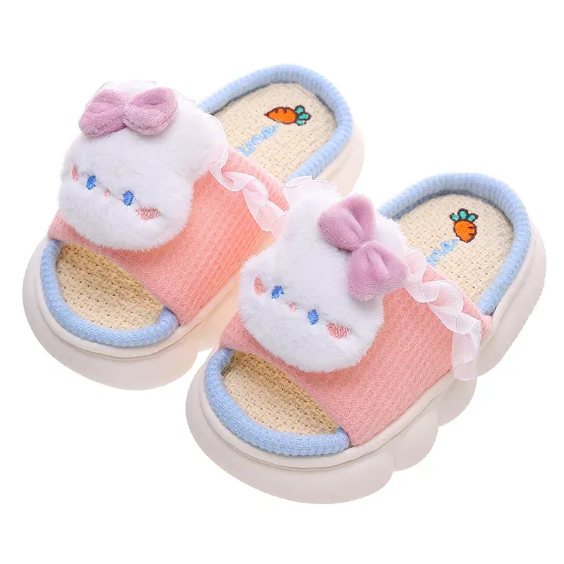 Color: Yellow, Shoe Size: 4 - Women's Slippers Casual Cute Cartoon Open Toe Platform Slippers Girls' Breathable, Lightweight, Non-slip Home Shoes