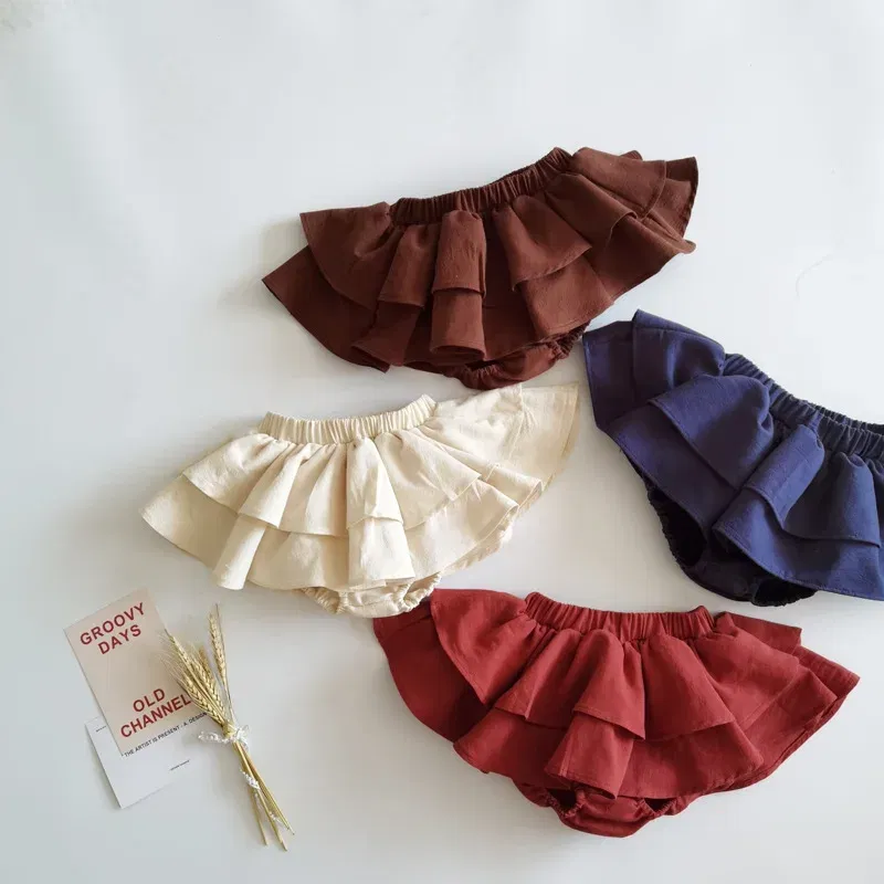 Color: Beige, Kid Size: 24M - Double Layers Ruffles Lace Baby Skirt Pants Summer Cotton Linen Kids Pettiskirt Toddler Dancing Wedding Clothing Tutu Skirt