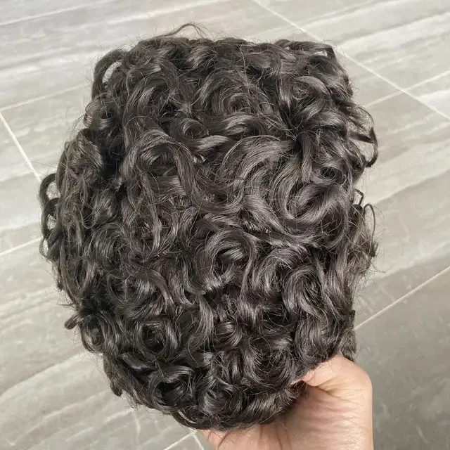 Toupee Color: 4R#, Toupee Density: 130%, Length: 6 inches, Toupee Size: 6x8, Toupee Design: free - 20MM Curly Brown Black Super Durable Mono Lace&Pu Mens Toupee Wig Human Hair 15mm Capillary Prosthesi Weave Replacement For Male