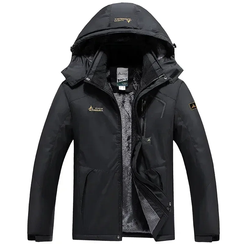 Color: army green, Size: 4XL - Autumn Winter Men's Windbreaker Waterproof and Warm Outdoor Hiking and Fishing Multi Pocket Wear-resistant Thick Jacket Men Coat