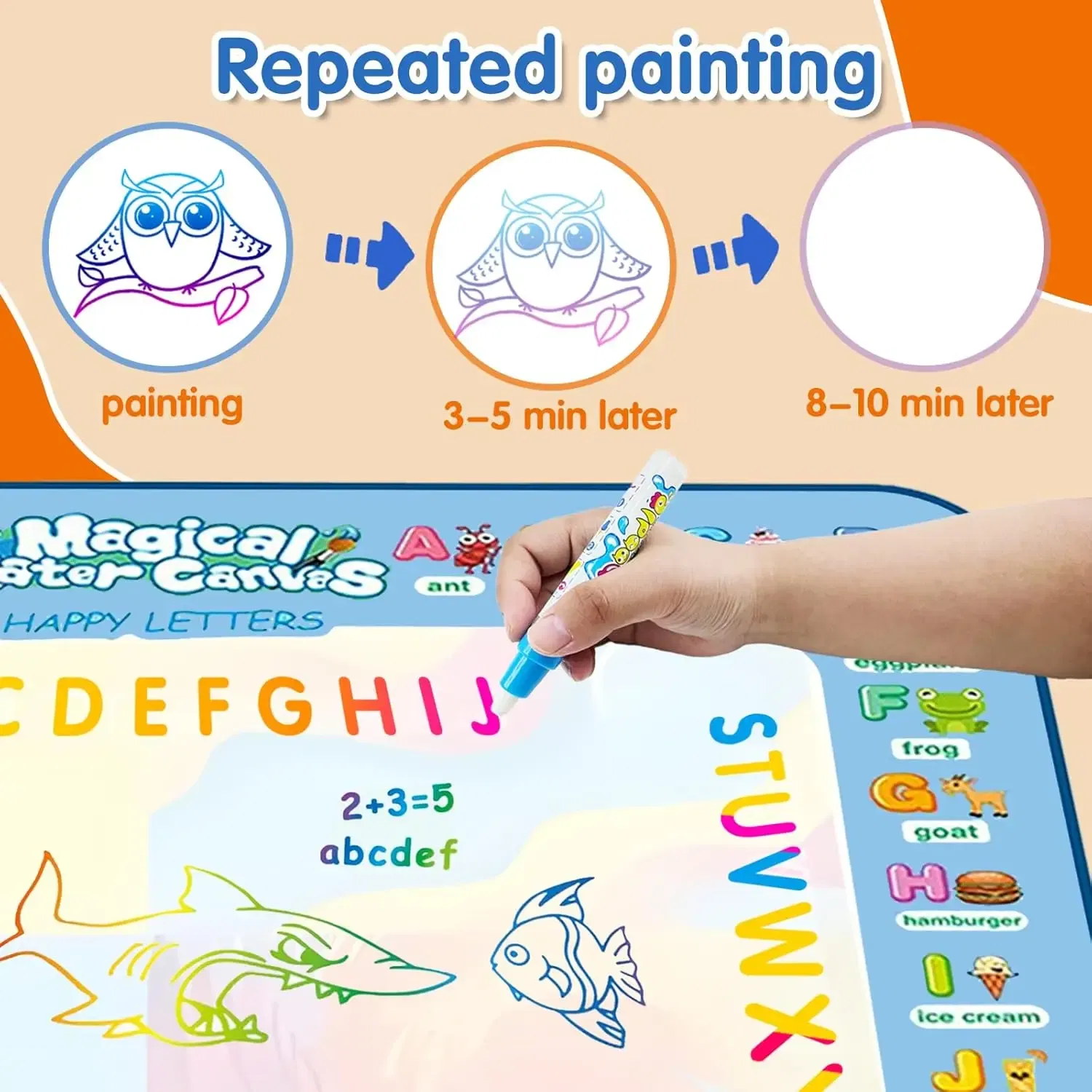 Color: Burgundy - Magic Water Drawing Mat Coloring Doodle Mat with Reusable Magic Pens Montessori Toys Painting Board Educational Toys for Kids