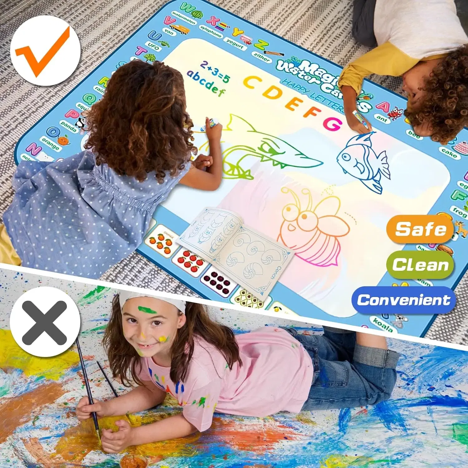 Color: Burgundy - Magic Water Drawing Mat Coloring Doodle Mat with Reusable Magic Pens Montessori Toys Painting Board Educational Toys for Kids