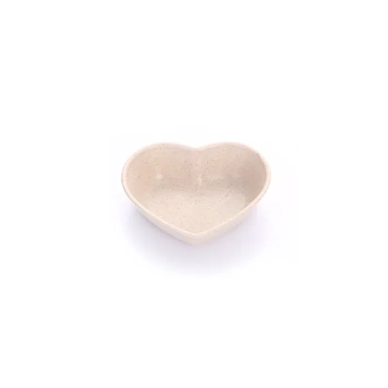 Color: green - n.Mini Cute Love Heart Shape Wheat Straw Bowl Vinegar Seasoning Solid Soybean Dish Sauce Salt Snack Small Plate Kitchen Supplies