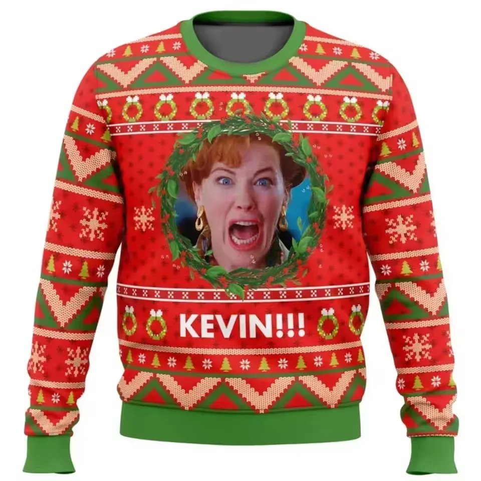 Color: black, Size: L - Home Alone Ugly Christmas Sweater Men Women Pullover Hot Sale Round Neck Long Sleeve Top Christmas Clothing 3D Funny Printed