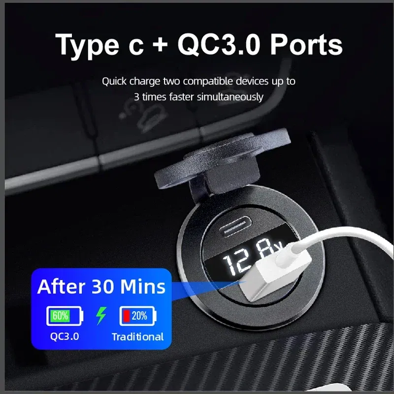 Color Name: WHITE, Ships From: CHINA - 12V Car Fast Charger Power Socket QC3.0 and PD USB Port Car Charger Adapter fast charging for Car Boat Marine RV Motorcycle