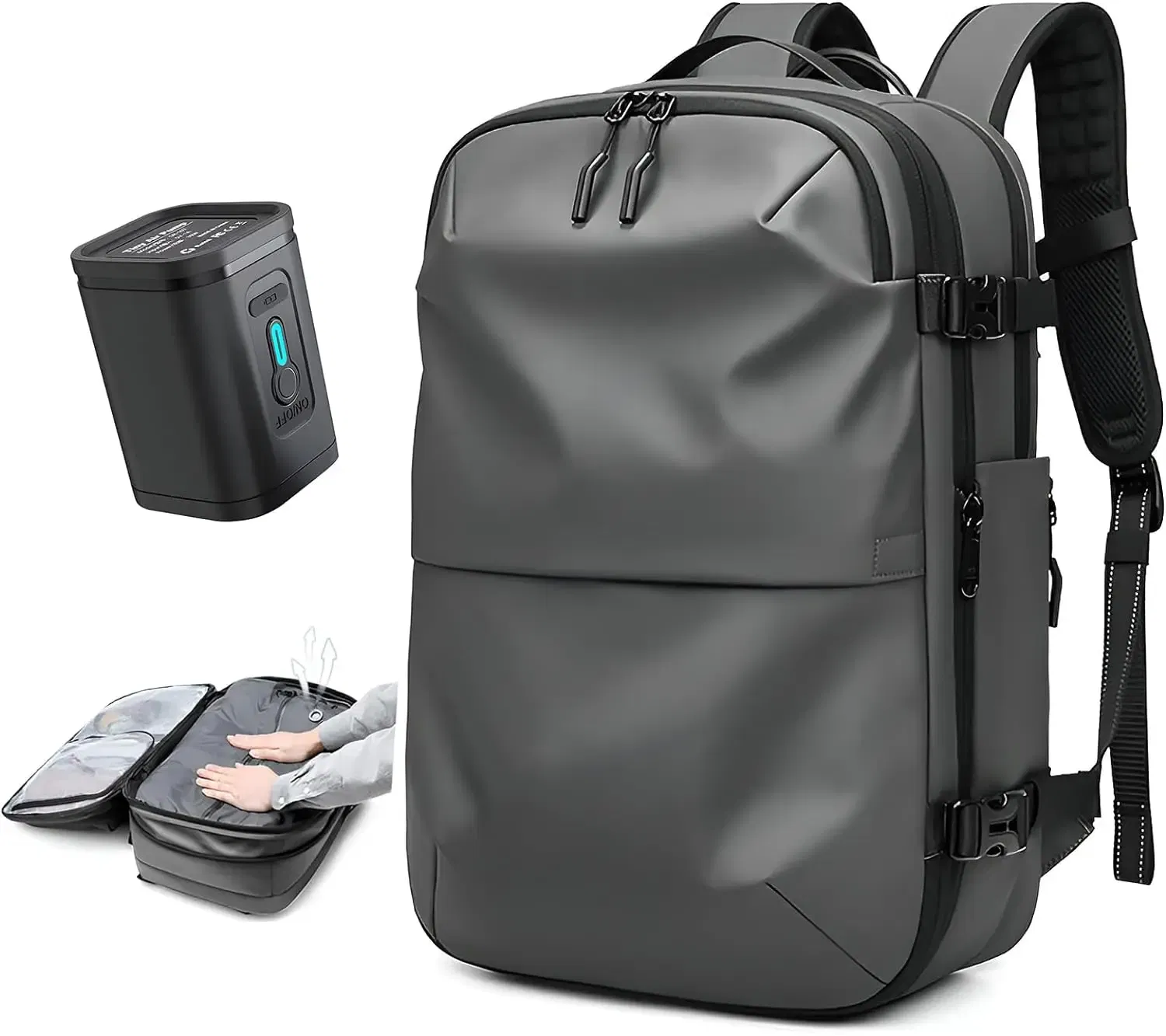 Color: Pink - Airback Vacuum Compression Backpack with Vacuum Pump 60L Expandable Travel Backpack for Men Women Airline Approved Business Bag