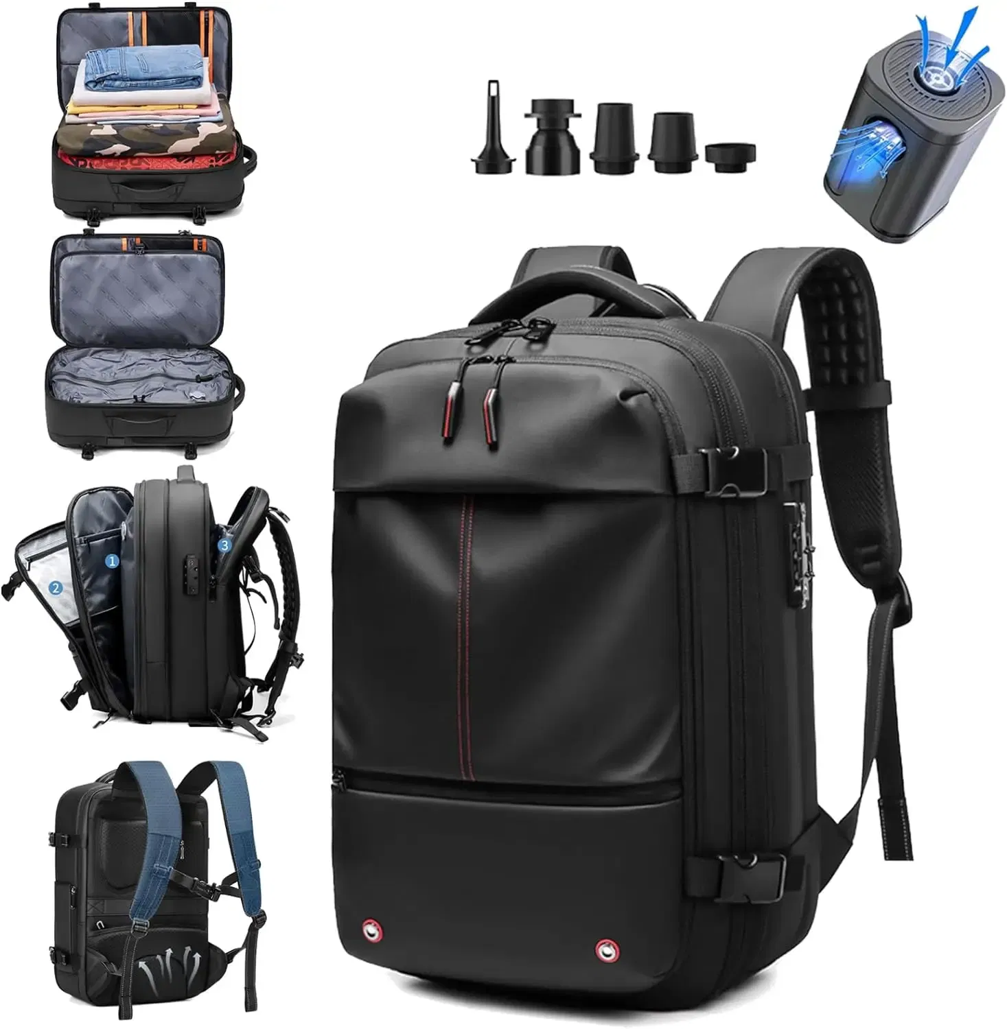 Color: Pink - Airback Vacuum Compression Backpack with Vacuum Pump 60L Expandable Travel Backpack for Men Women Airline Approved Business Bag