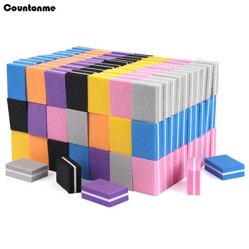 Color: Pink - 100pcs Mini Nail File 100/180 Disposable Nail Buffer Block Sponge Women Manicure Tool Nail Polish UV Gel Lime a Ongle Wholesale