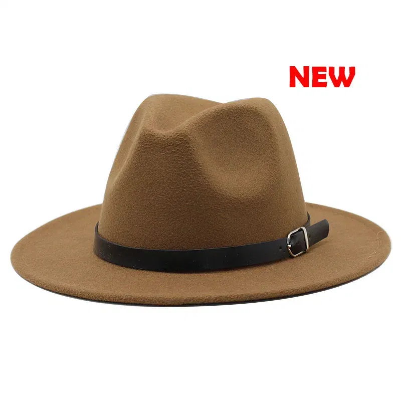 Color: Gold, Size: M - Classic British Fedora Hat Men Women Imitation Woolen Winter Felt Hats Fashion Jazz Hat Chapeau Wholesale