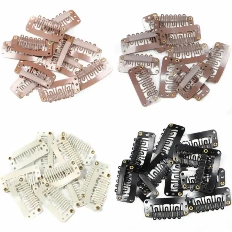 Color: Ivory - 10pcs/lot 9-teeth Hair Extension Clips Wig Clips Combs Snap Clips with Rubber for Hair Extension Toupee DIY Styling Tool 28/32mm