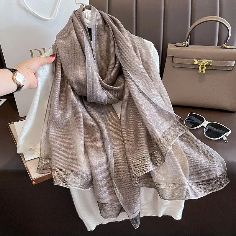 Color: Brown, Size: One Size - 2023 New Women Scarf Winter Warm Solid Silk Wool Shawls Lady Wraps Bufanda Floral Pashmina Luxury Embroidery Warn Scarves