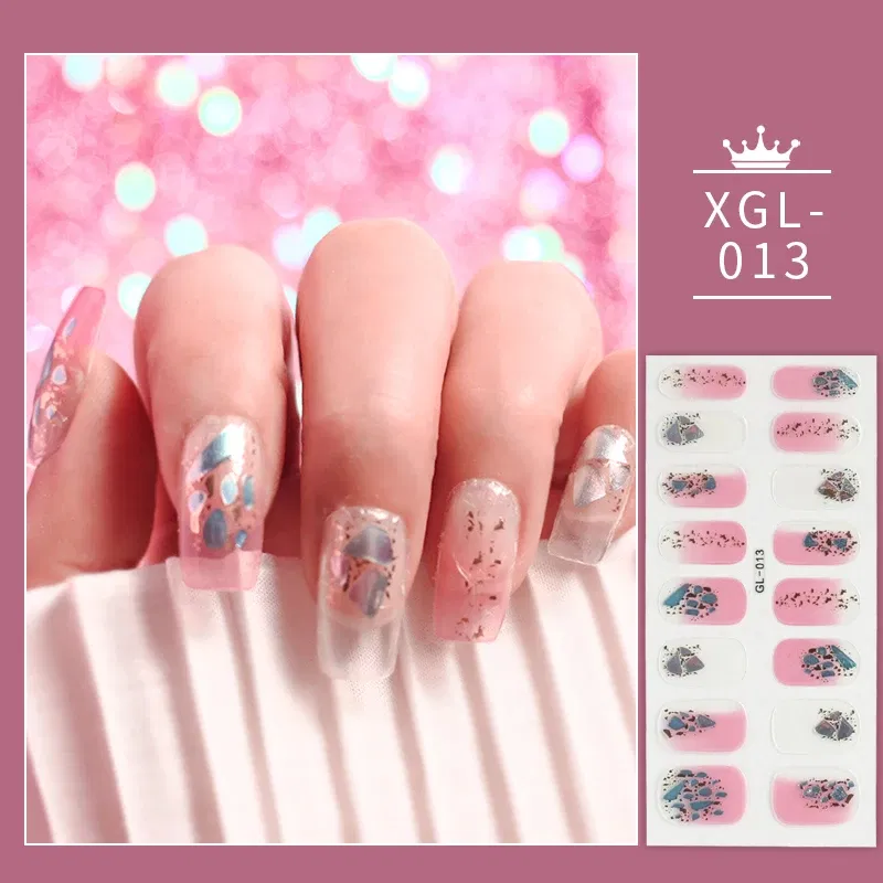 Color: army green - 1 Sheet Glitter Nail Stickers Nail Art Polish Stickers Nail Tips Nail File Adhesive Wraps Manicure Decal Strips Drop Shipping