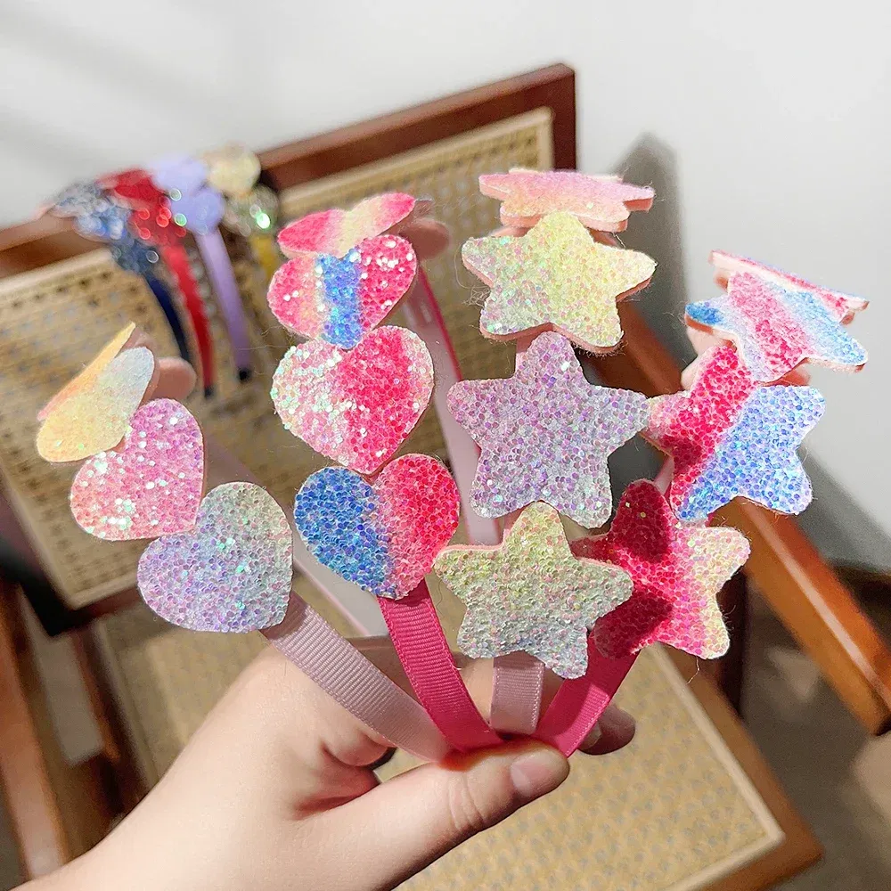 Color: light green - 1pcs Fashion Glitter Kids Hair Band Lovely Bow Stars for Headband Girls Cute Colors Hair Tiaras Hairbands Hair Accessories Gifts
