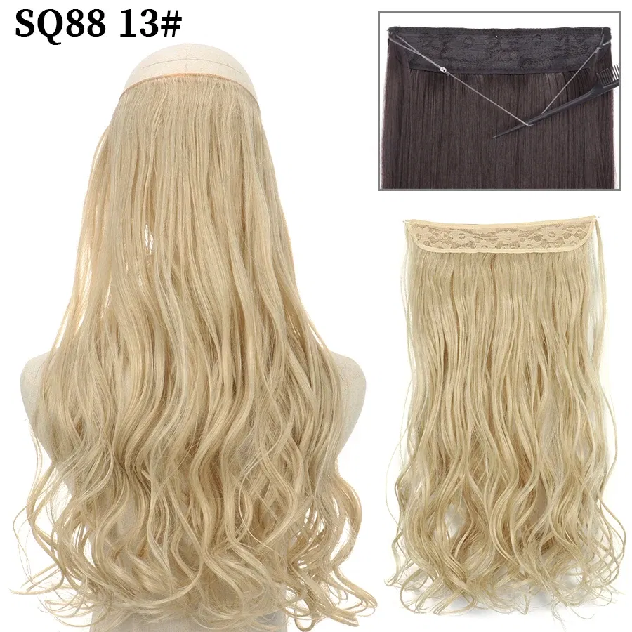 Color: P1B/27, Stretched Length: 32inches, Ships From: CHINA - Synthetic Natural Wavy No Clip Fish Line Invisible Hair Extensions Mixed Color Blonde Black Artificial False Hair Piece ForWomen