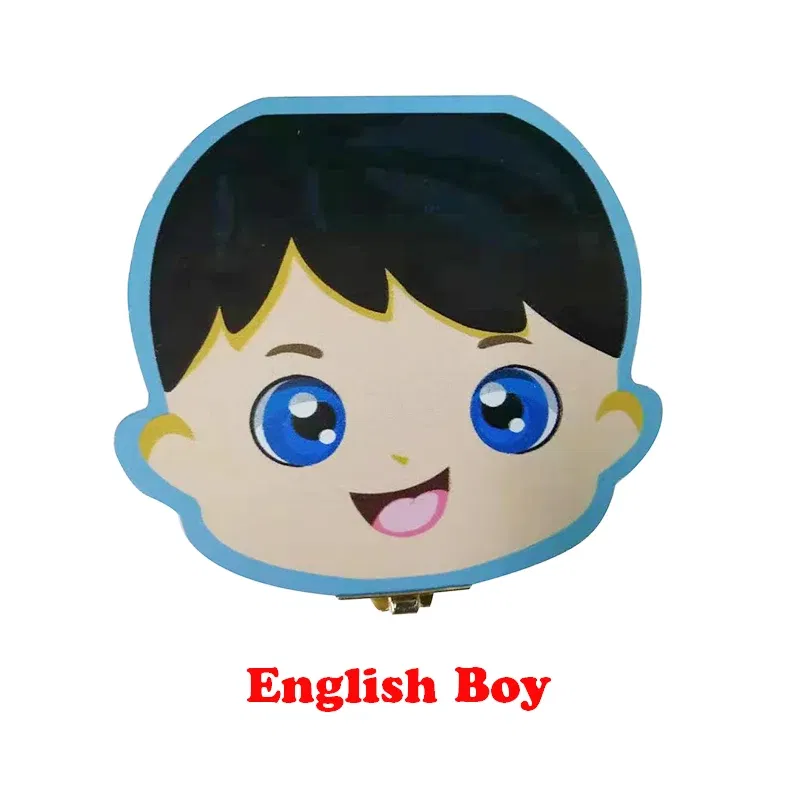 Color: Yellow - Cute Wooden Baby Tooth Box Boxes Kids Milk Teeth Storage Box English/Spanish/French/Russian/Italian/Portuguese Keepsake Boxes