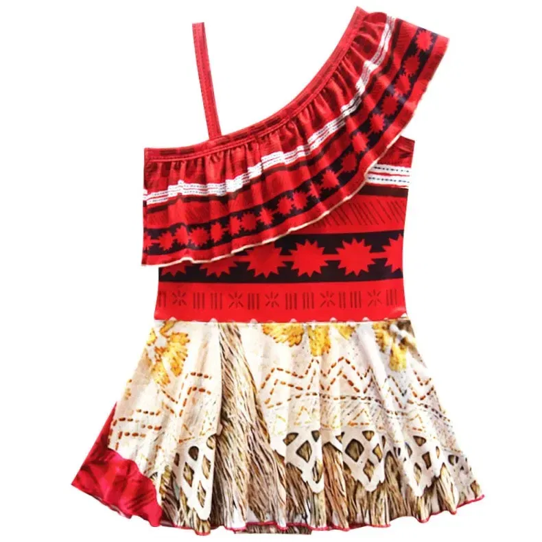 Color: Brown, Kid Size: 12M - Moana 2 Swimsuit Summer Holiday Beach Girls Two-piece Bikini Toddler Adventure Outfit Pool Party Vaiana Fancy Dress Up