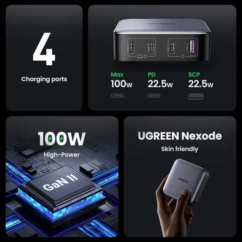 Plug Type: US, Ships From: CHINA - UGREEN 100W GaN Charger Desktop Laptop Fast Charger 4 in 1 Adapter For iPhone 15 14 13 12 Pro Max Phone Charger Xiaomi Samsung