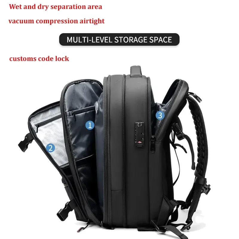 Color: black - Travel Men 17 inch Laptop Backpack vacuum compression Backpack Business Large Capacity school Backpack expand outdoor backpack