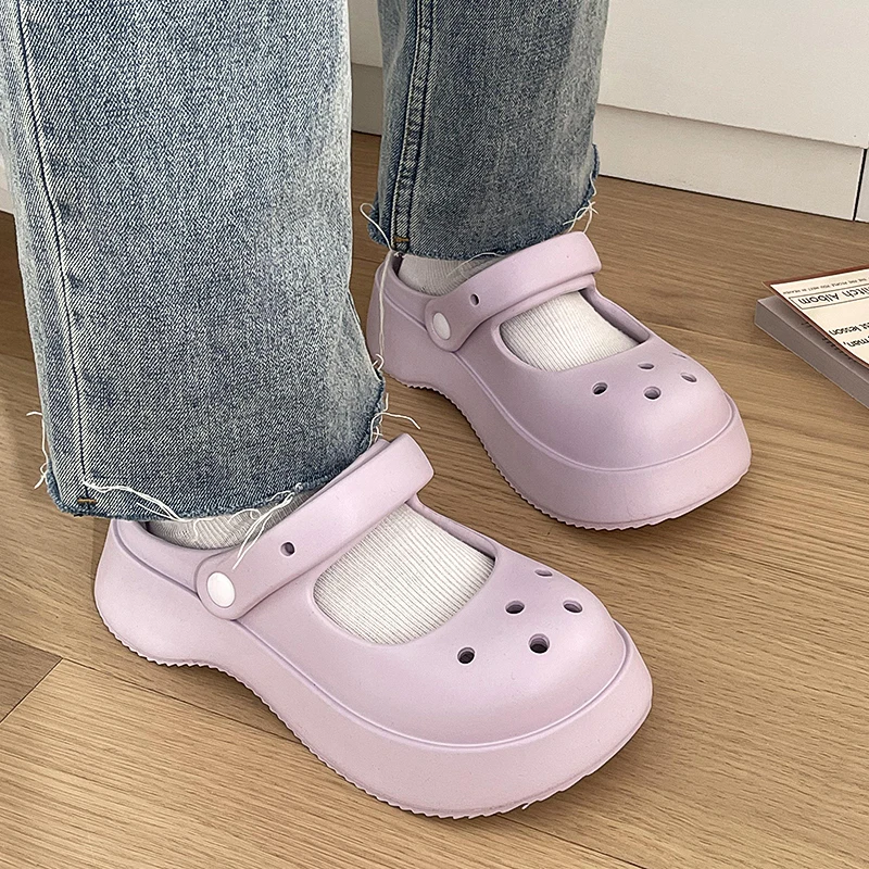 Color: PURPLE, Shoe Size: 37 - Summer Women Slippers Fashion Thick Bottom Hole Shoes EVA Slippers Anti Slip Baotou Slippers Outdoor Beach Sandals Slippers