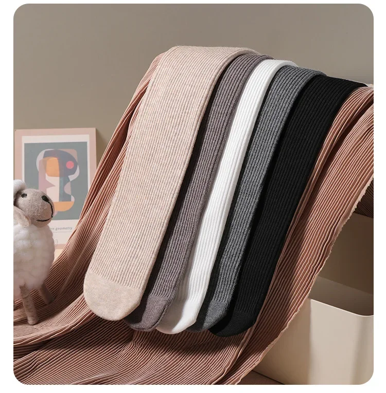 Color: Blue, Size: S - Autumn Winter New Thin Plush Vertical Stripe Solid Color Girls' Pantyhose With Plush Warm Children's Bottom Socks and Panties