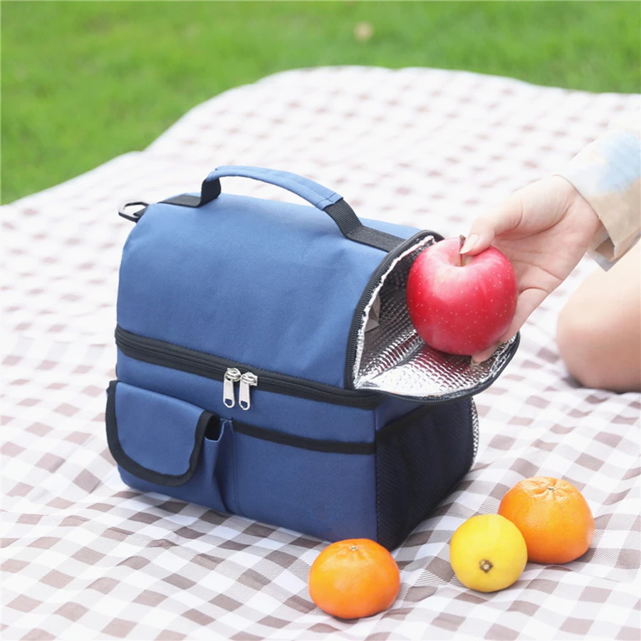 Color: black - 10L Portable Thermal Lunch Bag Food Box Durable Waterproof Office Cooler Lunch Box Ice Insulated Case Camping Oxford Dinner Bag