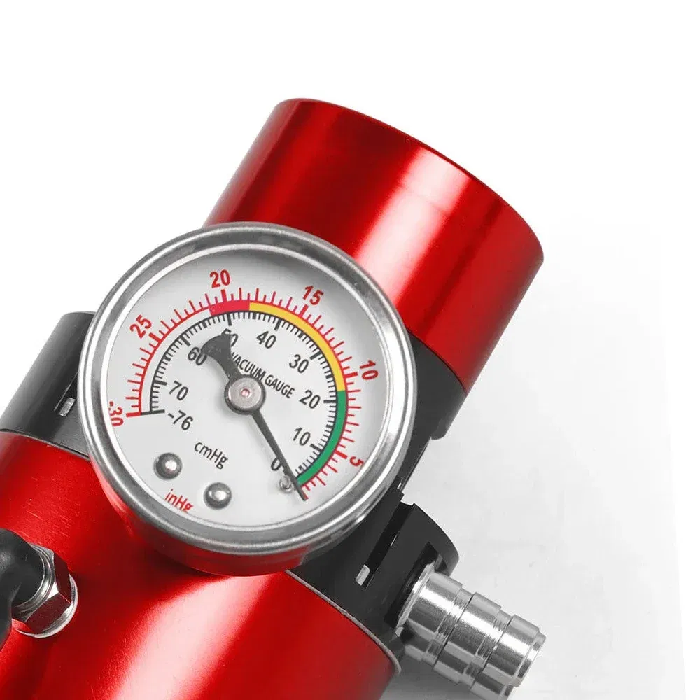 Color: Black - Aluminum Engine Oil Catch Tank Reservoir Breather Can + Vacuum Gauge + Hose Blue/Red/Silver/Black