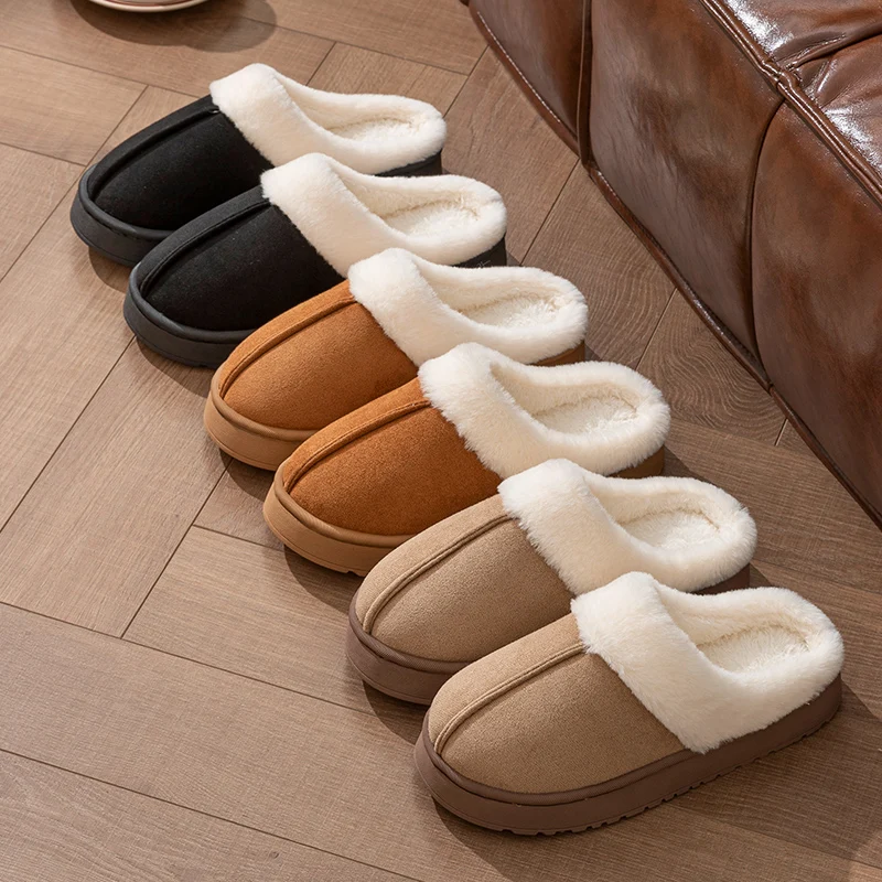 Color: Brown, Shoe Size: 40-41 - New Fluffy Home Warm Slippers Women Soft Sole Bedroom Plush Lined Winter Shoes Woman Comfortable Non Slip Faux Fur Slippers 2024
