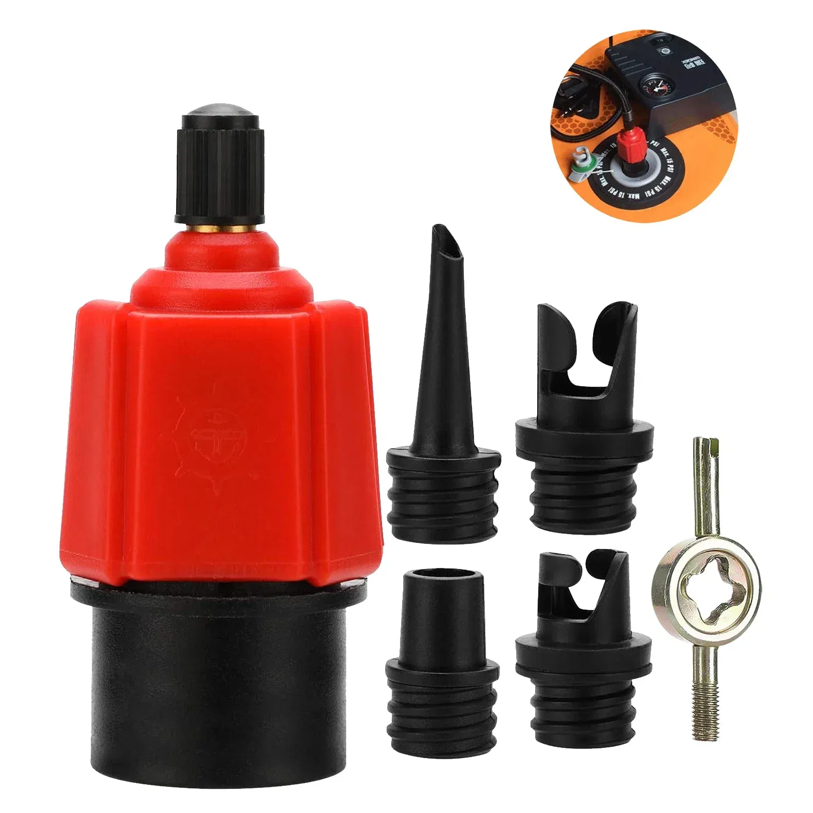 Color: Burgundy - Inflatable SUP Pump Valve Adapter Set- Standard Air Valve Adapter,Nozzle Air Pump Converter for Kayaking Surfboard Inflatable