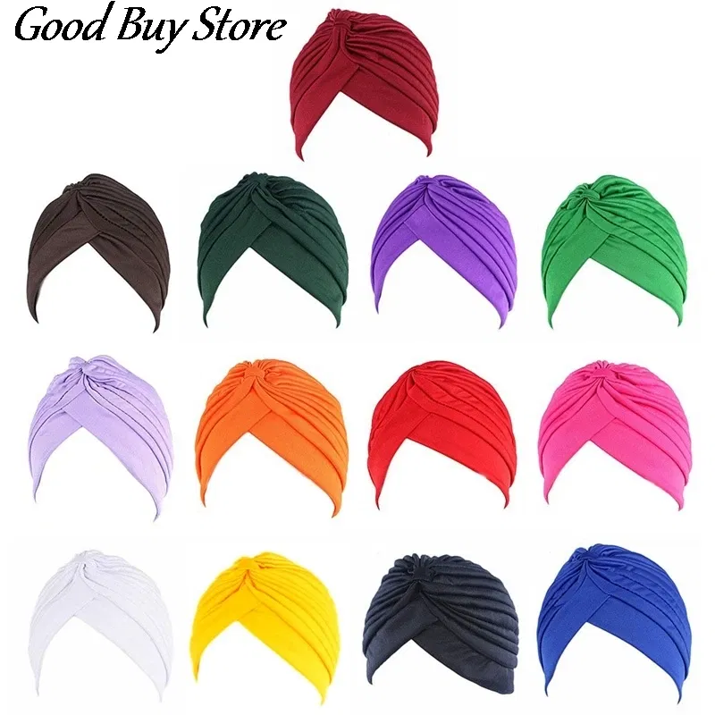 Color: dark ginger - Solid Color Turban Hat Women Muslim Stretch Hijabs Hats Islamic Underscarf Head Wrap Cap Female Plain Headwear Headband Soft
