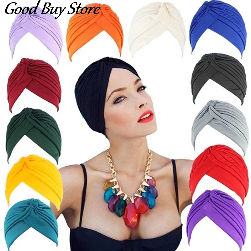 Color: dark ginger - Solid Color Turban Hat Women Muslim Stretch Hijabs Hats Islamic Underscarf Head Wrap Cap Female Plain Headwear Headband Soft
