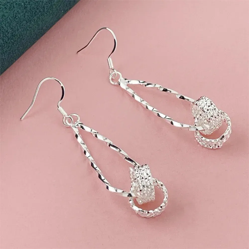 Gem Color: army green - 925 Silver Heart Shape Earrings Women Exquisite Student Jewelry Accessories