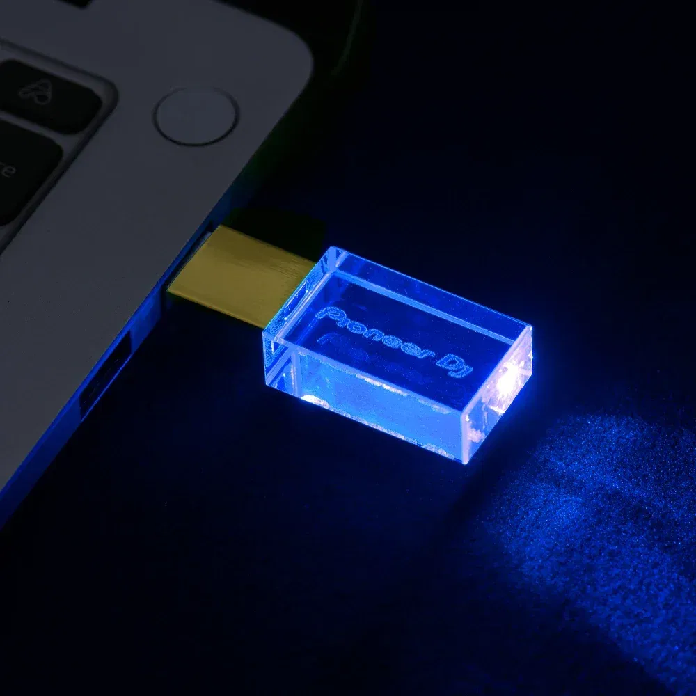 Color: WHITE, Capacity: 16 GB - JASTER Luminous USB drive Gold Lid Crystal USB Flash Drive 128GB Pendrive 64GB Colorful LED Memory Stick 16GB with Pioneer DJ