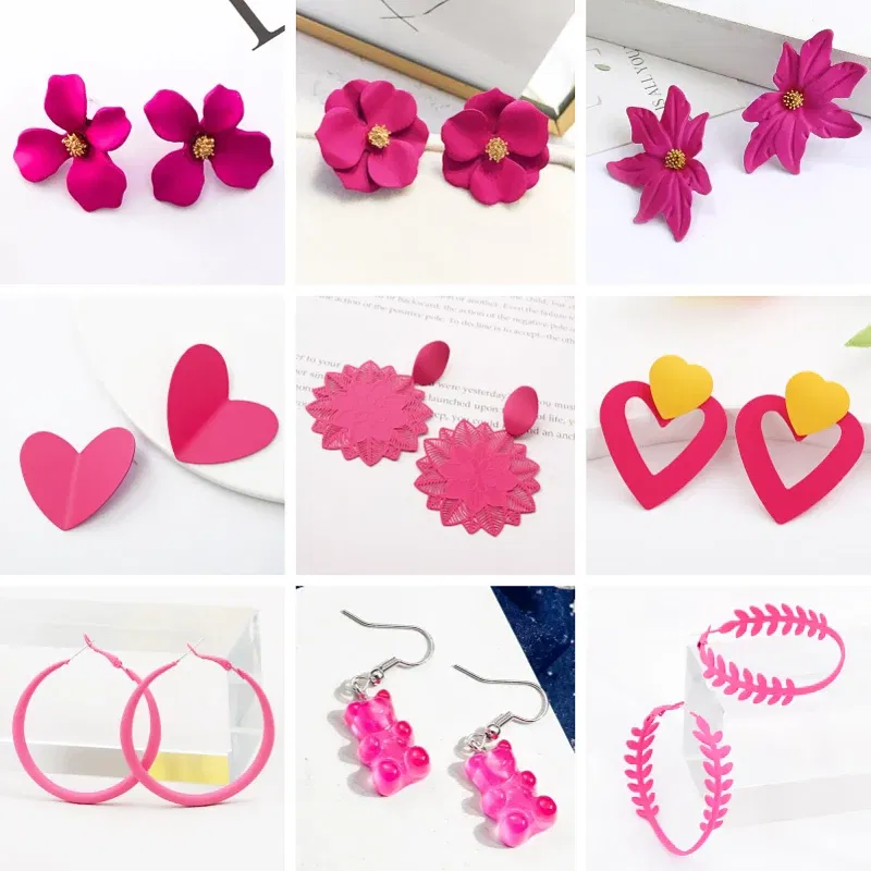 Metal Color: Bronze - 2024 New Rose Red Flower Hanging Earrings for Women Love Heart Blooming Florals Cute Lovely Female Ear Jewelry brincos new