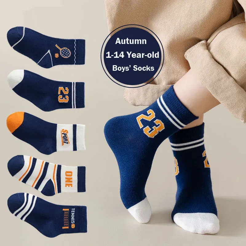 Color: black, Size: 4-6T - 1-14T Kids' Socks Spring Autumn Cotton Socks 5 Pairs/lot Soft Cotton Socks Calf Socks Little Big Boys Crew Sock