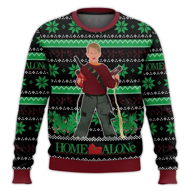 Color: Gold, Size: M, Ships From: CHINA - Merry Christmas alone at home Ugly Christmas sweater cartoon animation Men's pullover 2026 fashionable couple shirts Sweatshirt