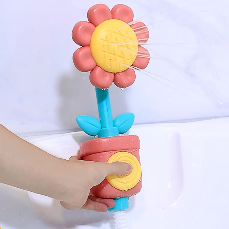 Color: black - Baby Sunflower Shower Bath Toy Sprinkler Head Spray Water Shower Swim Pool Bathing Bath Ball With Manual Device For Kids Gift
