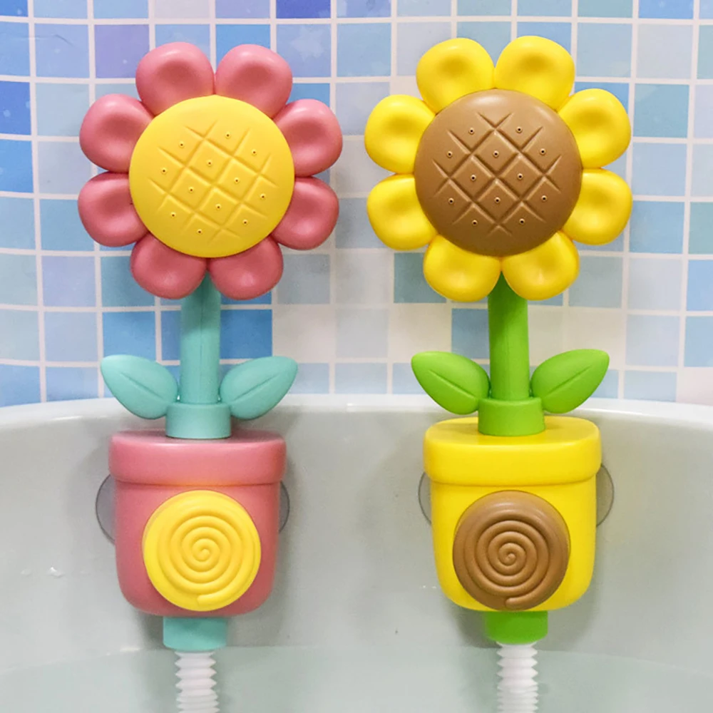 Color: black - Baby Sunflower Shower Bath Toy Sprinkler Head Spray Water Shower Swim Pool Bathing Bath Ball With Manual Device For Kids Gift