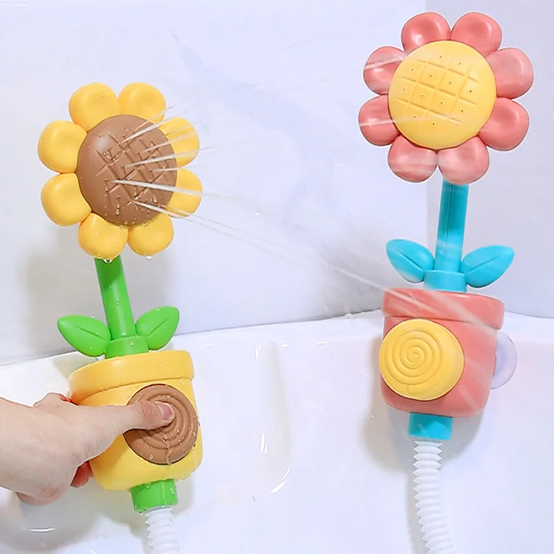 Color: black - Baby Sunflower Shower Bath Toy Sprinkler Head Spray Water Shower Swim Pool Bathing Bath Ball With Manual Device For Kids Gift