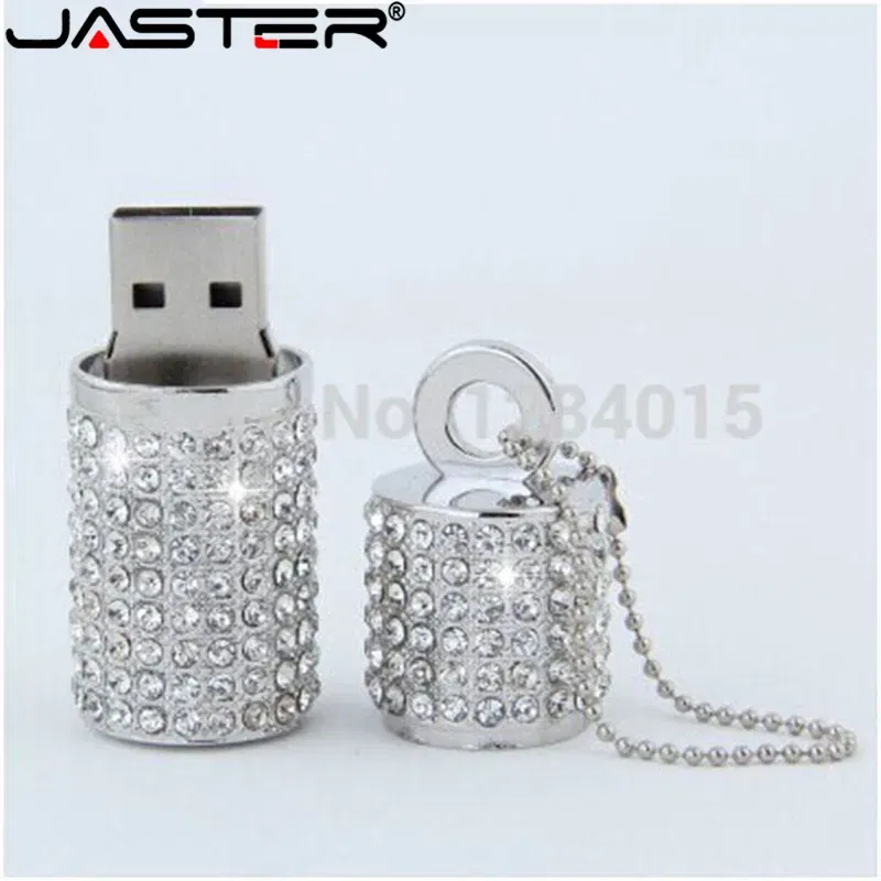 Color: WHITE, Capacity: 4GB - JASTER Crystal cylindrical USB Flash Drive fashion metal diamond pen driveu disk pendrive 4GB 8GB 16GB 32GB 64GB memory stick