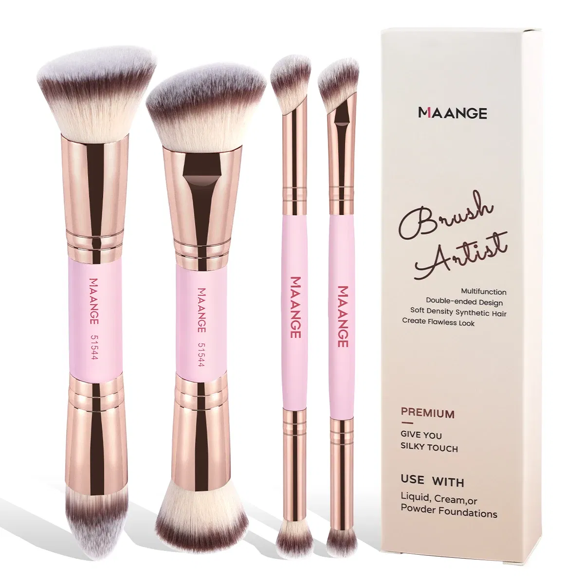 Handle Color: black - MAANGE 4pcs Basic Makeup Brushes Set With Box Dual-ended Foundations Powder Blush Details for Eyeshadow Brushes Beginner Travel