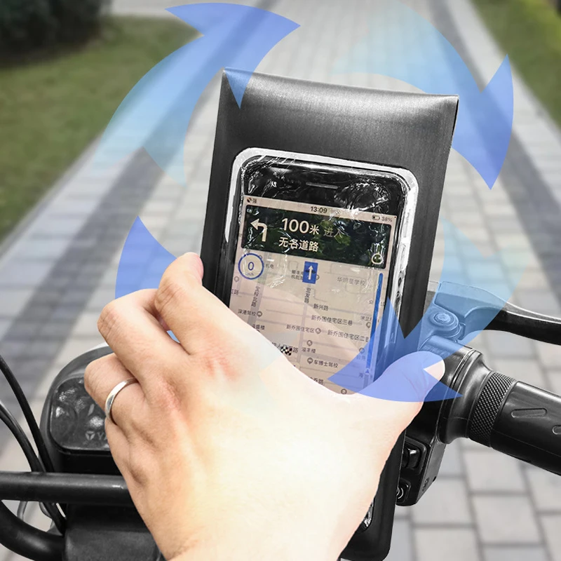 Color: Orange - Waterproof Bike Handlebar Phone Clip Universal Bicycle Motorcycle Rearview Mirror Phone Holder Bag Touch Screen 360?° Rotation