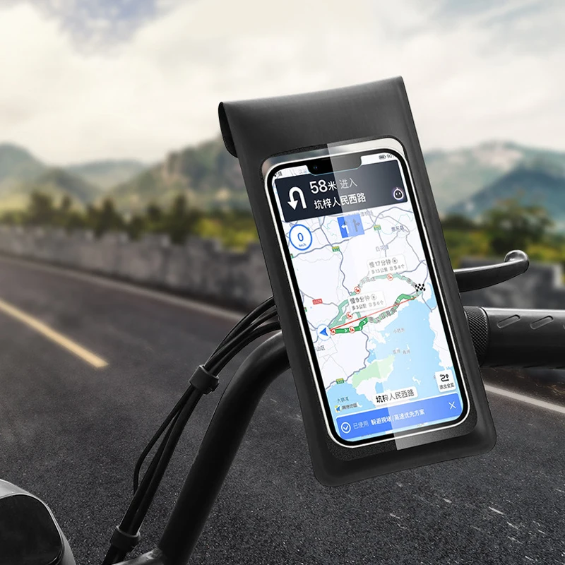Color: Orange - Waterproof Bike Handlebar Phone Clip Universal Bicycle Motorcycle Rearview Mirror Phone Holder Bag Touch Screen 360?° Rotation