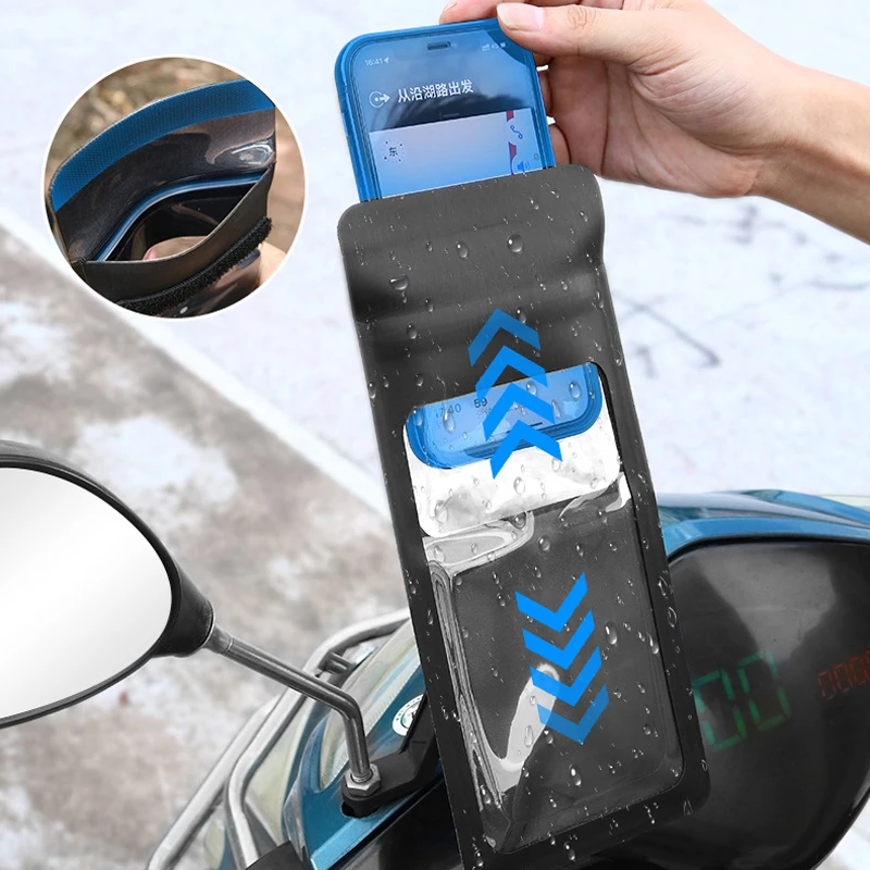 Color: Orange - Waterproof Bike Handlebar Phone Clip Universal Bicycle Motorcycle Rearview Mirror Phone Holder Bag Touch Screen 360?° Rotation