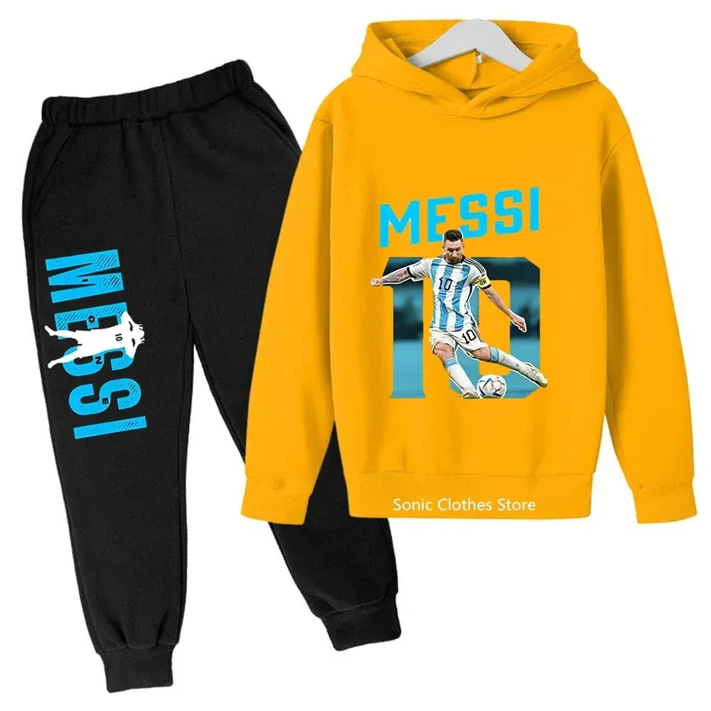 Color: Gold, Kid Size: 6 - messi avatar printed children's clothing children's autumn and winter hoodies pants 2-piece casual boys and girls suits