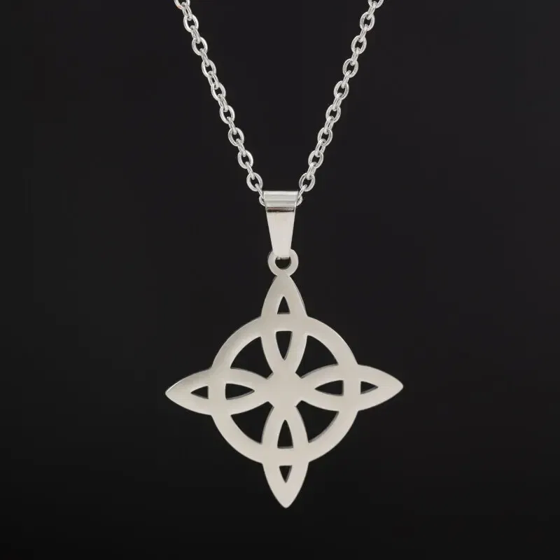 Metal Color: Antique Bronze Plated - Stainless Steel Silver Color Pattern Witch Knot Pendant Necklace Celtic Knot Lucky Jewelry Gift for Friends Family